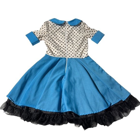Sock Hop Poodle Skirt Dress Costume Blue and White with black Polkadots Sz 6X-8 - Picture 2 of 11